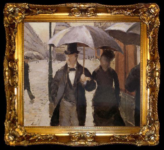 framed  Gustave Caillebotte Detail of Rainy day in Paris, ta009-2